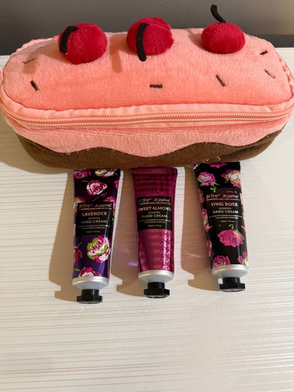 Betsy Johnson, mini hand creams with cute dessert bag unbranded